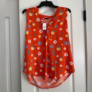Ann Taylor Orange Floral V-Neck Sleeveless Blouse